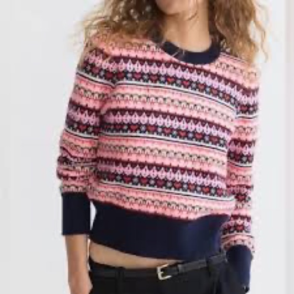NWT J Crew Shrunken Hearts Fair Isle Sweater